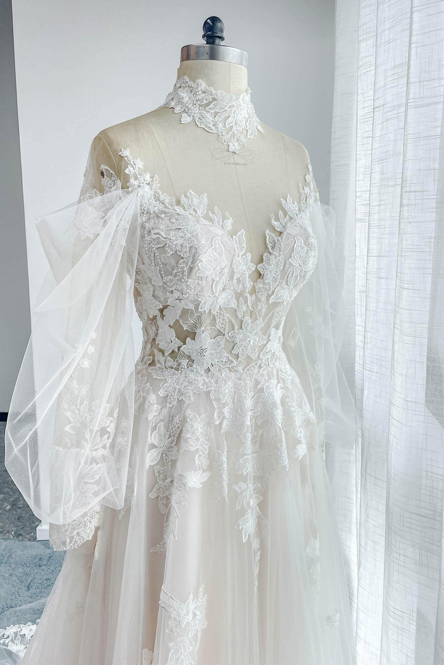 Line Court Train Lace Tulle Wedding Dress CW3156 Arabella Lace Tea Length Dress