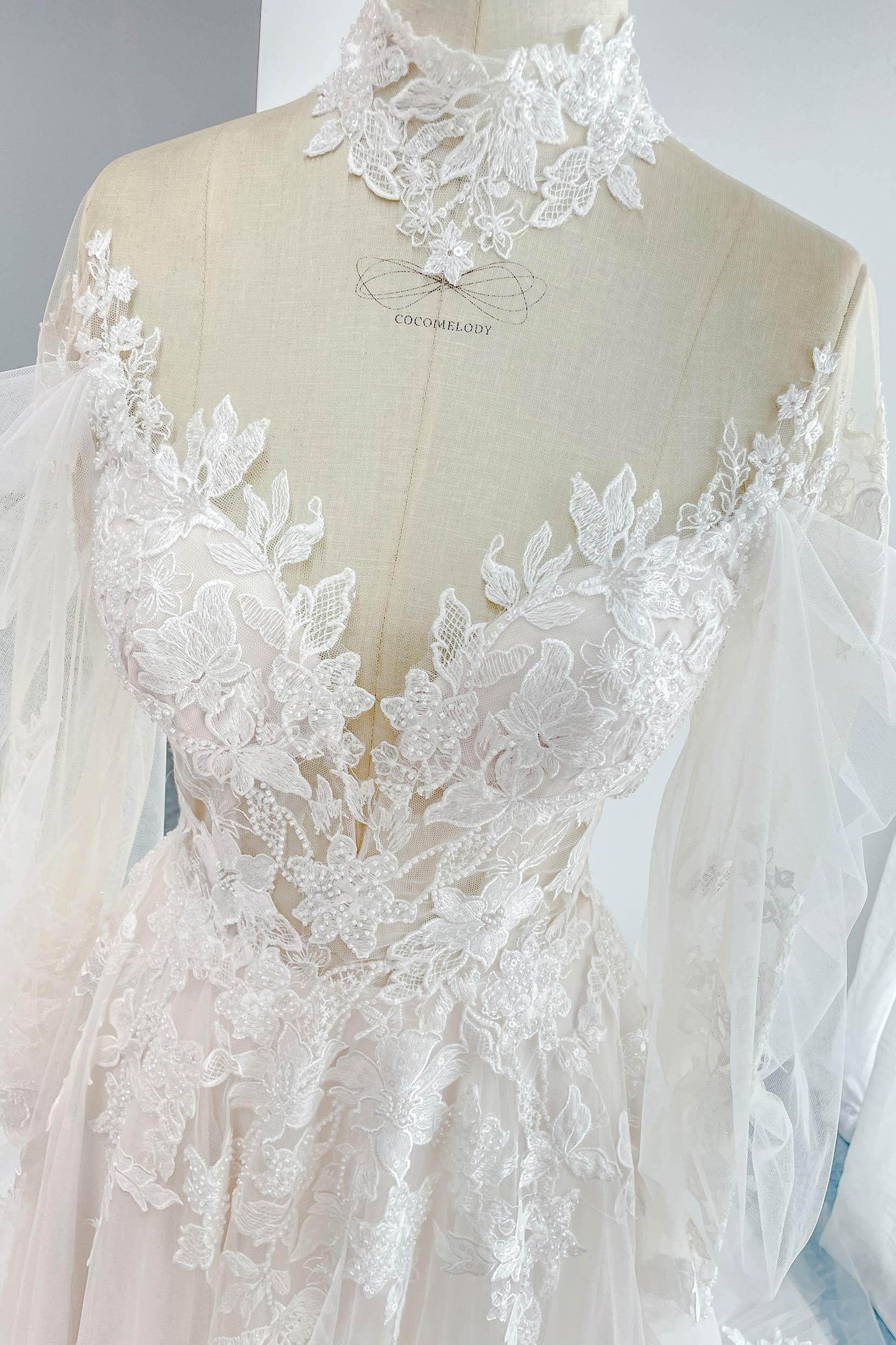 Line Court Train Lace Tulle Wedding Dress CW3156 Arabella Lace Tea Length Dress