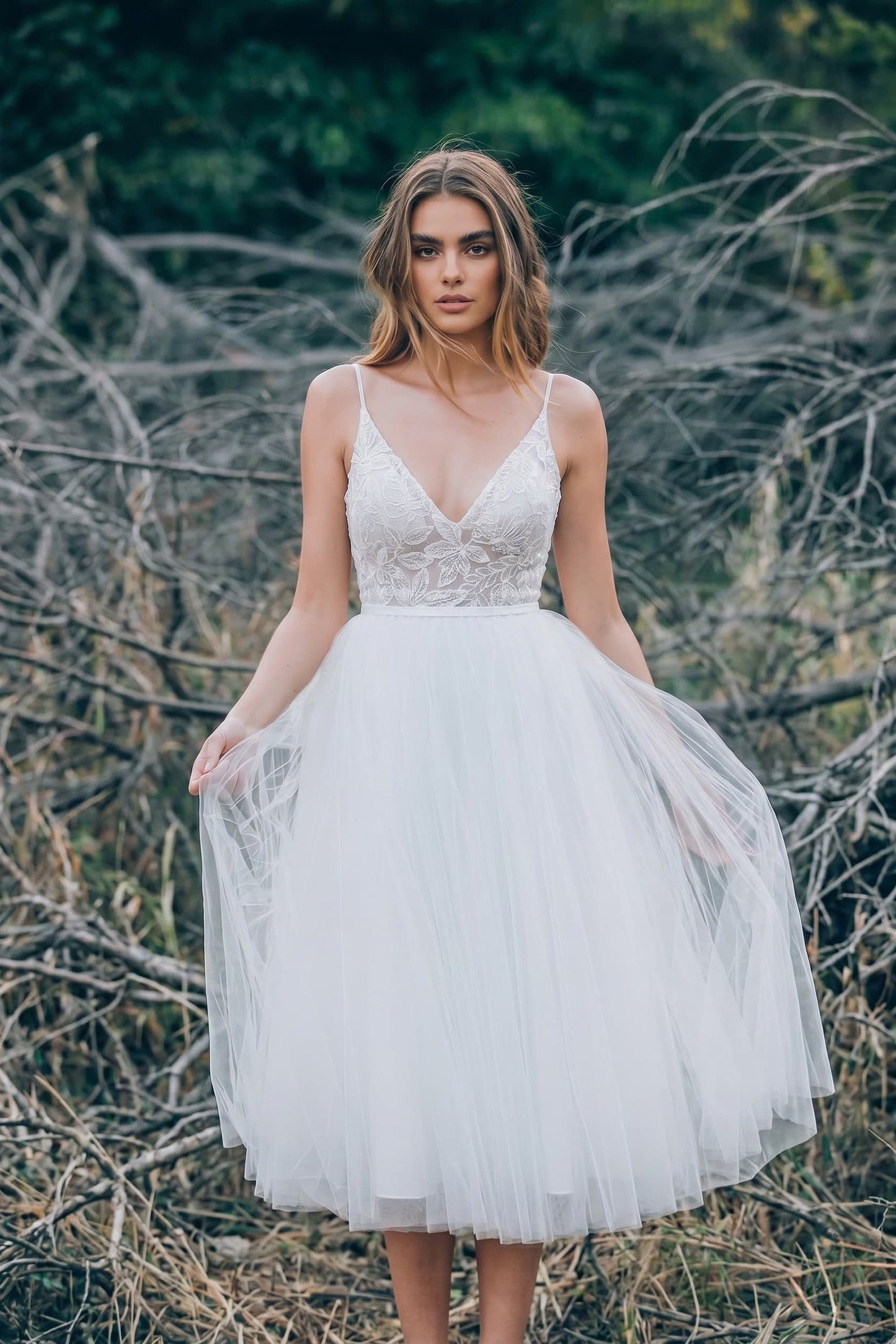 As Picture:Ivory/Nude Delphine Lace Tulle A-Line Wedding Dress