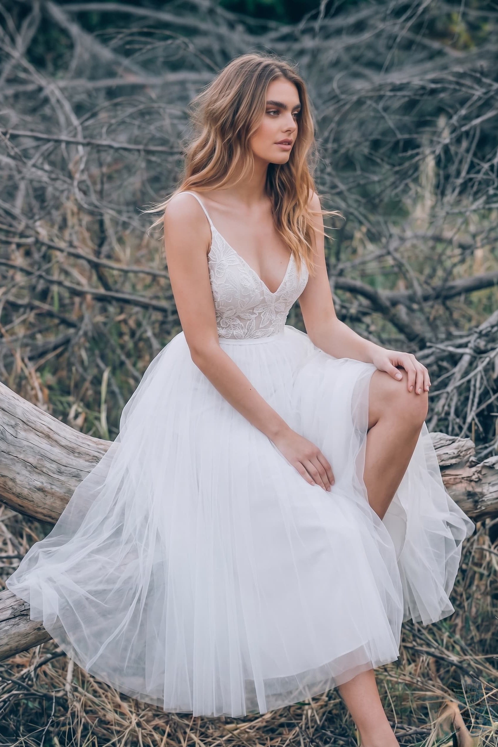 Ivory Delphine Lace Tulle A-Line Wedding Dress