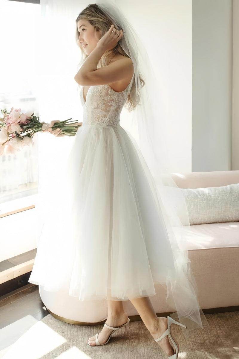 Ivory Delphine Lace Tulle A-Line Wedding Dress