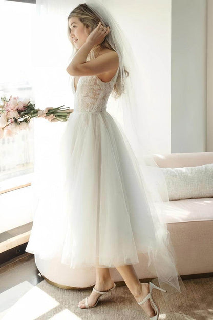 As Picture:Ivory/Nude Delphine Lace Tulle A-Line Wedding Dress