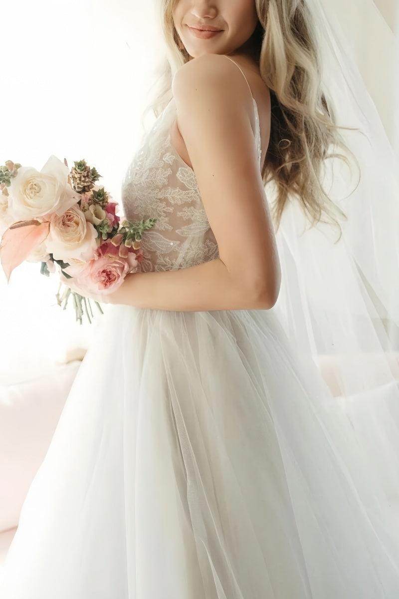 Ivory Delphine Lace Tulle A-Line Wedding Dress