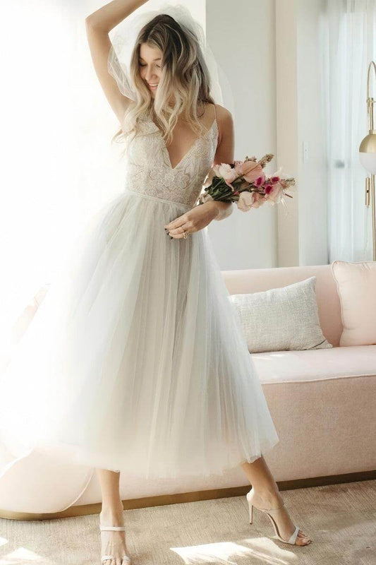 As Picture:Ivory/Nude Delphine Lace Tulle A-Line Wedding Dress