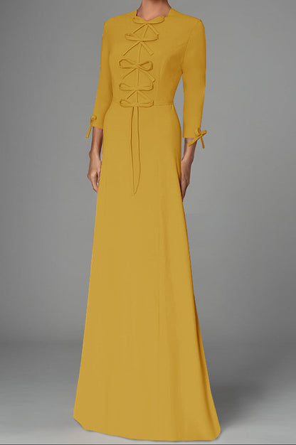 Sand Athena Modest Gown with Bow Detail