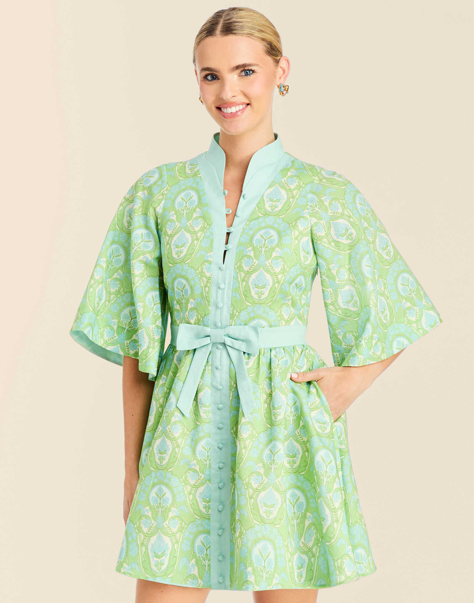 Trellis Verte Carmen Jacquard Mini Dress in Trellis Verte