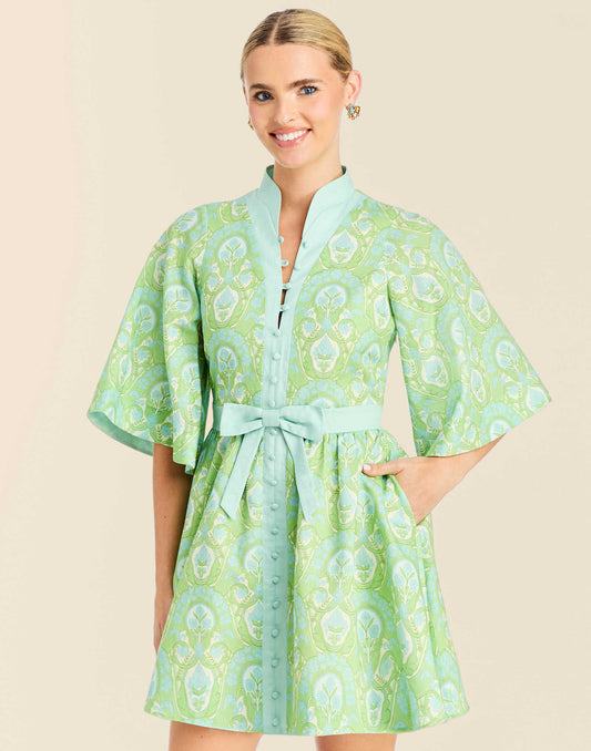 Trellis Verte Carmen Jacquard Mini Dress in Trellis Verte