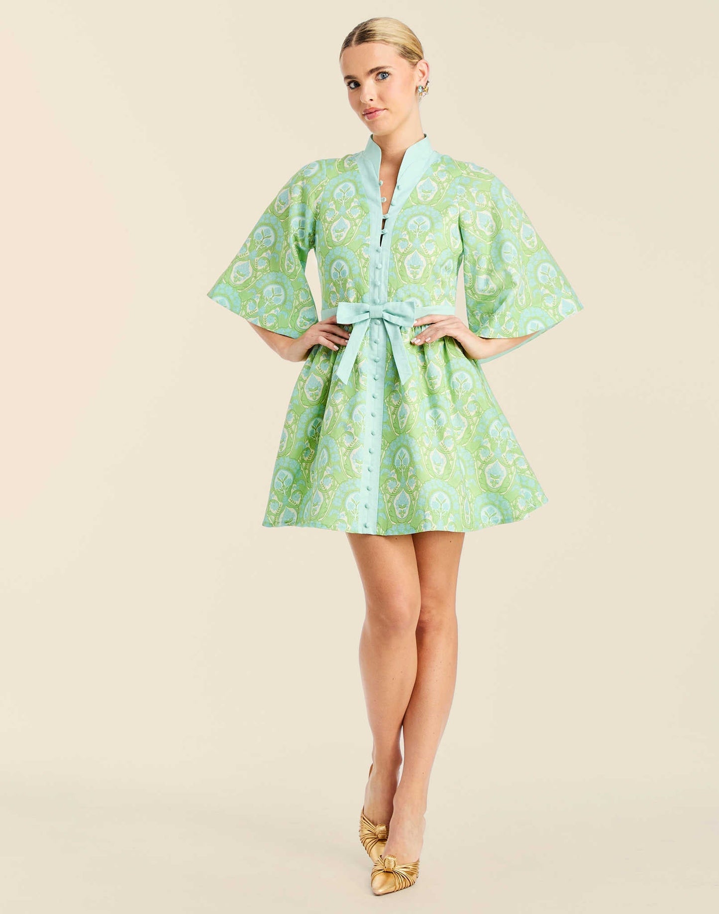 Trellis Verte Carmen Jacquard Mini Dress in Trellis Verte