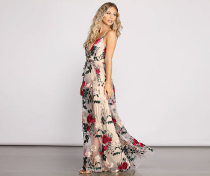 NATURAL Charena Embroidered Floral Tulle Dress