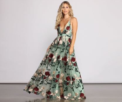 MINT Charena Embroidered Floral Tulle Dress