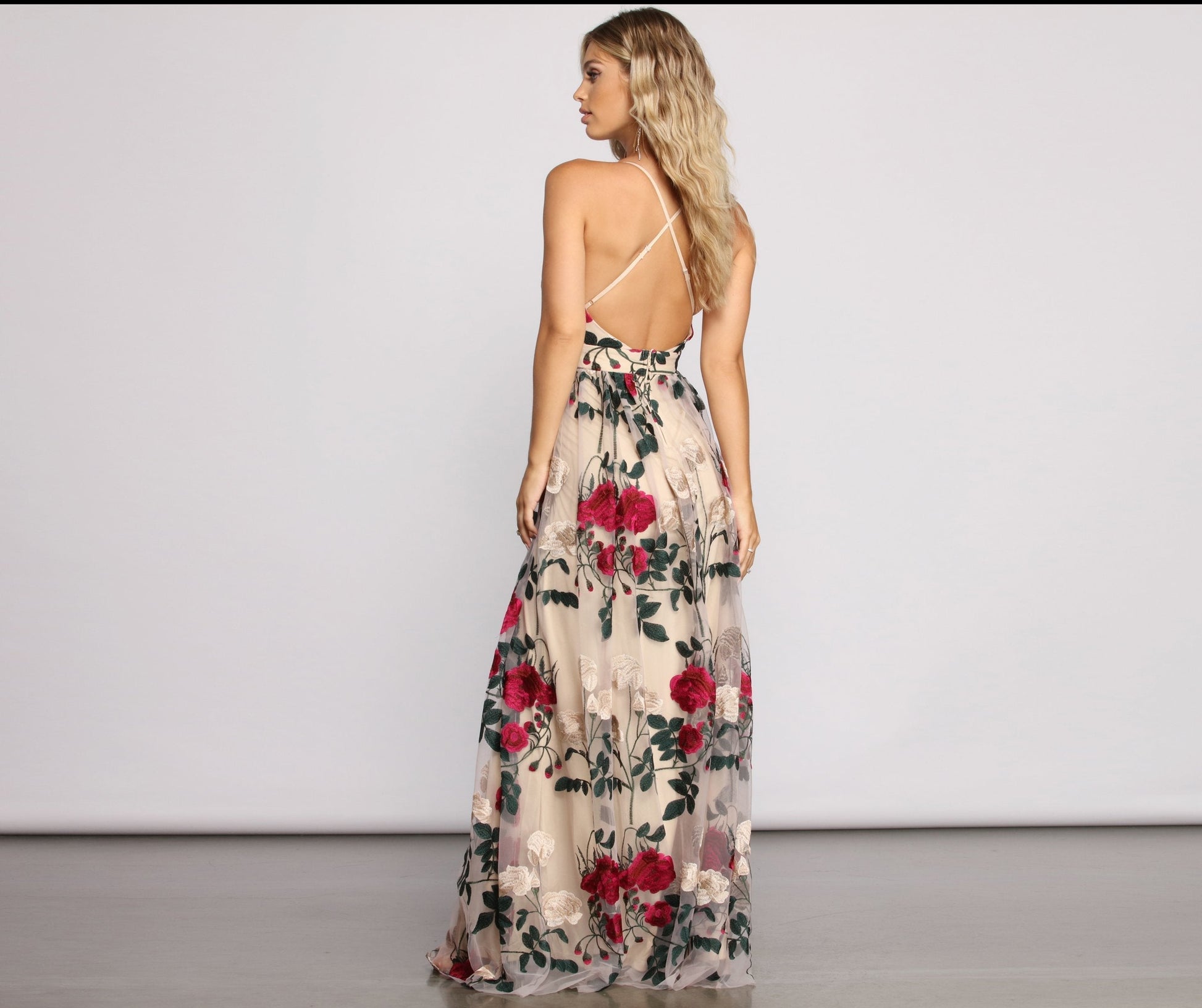 MINT Charena Embroidered Floral Tulle Dress