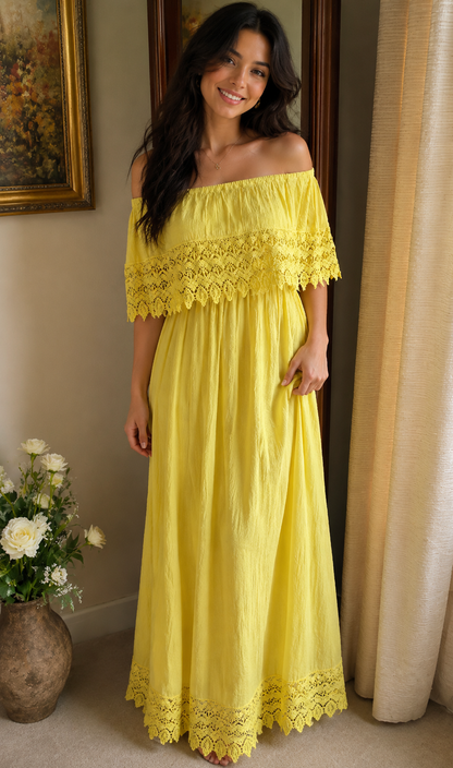 Iris Crochet Off-Shoulder Maxi Dress