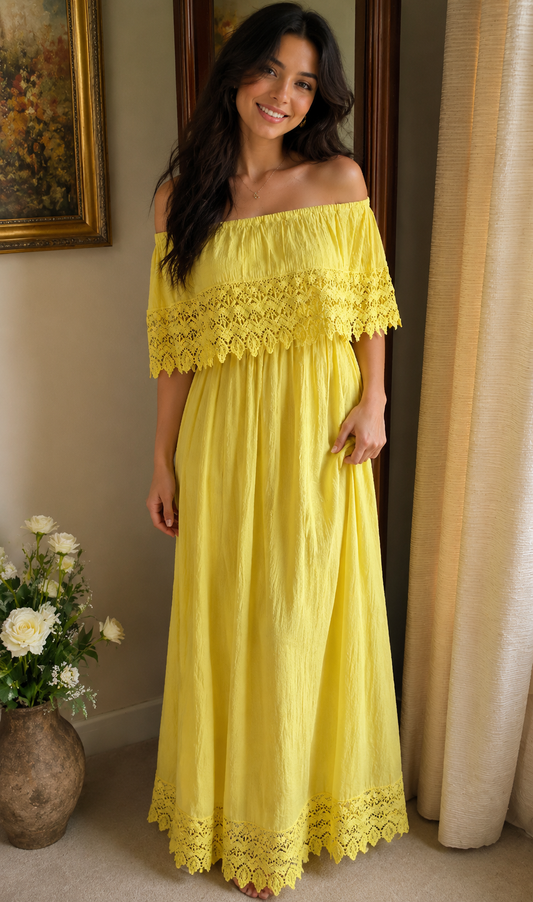 Iris Crochet Off-Shoulder Maxi Dress