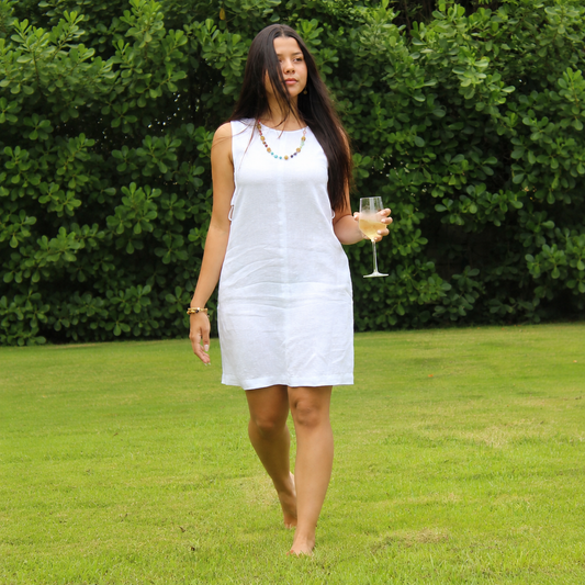 ocean white Margot Linen Midi Dress