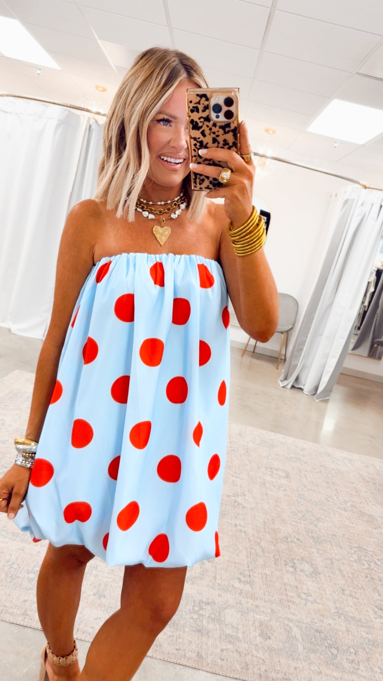 Blue/Red Margot Polka Dot Bubble Hem Dress