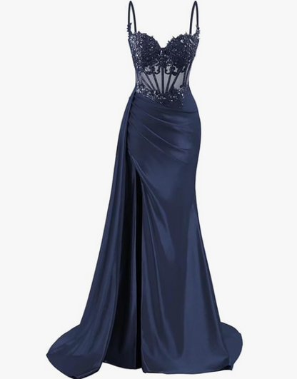 AS PHOTO TEAL Celestine Satin Mermaid Dress