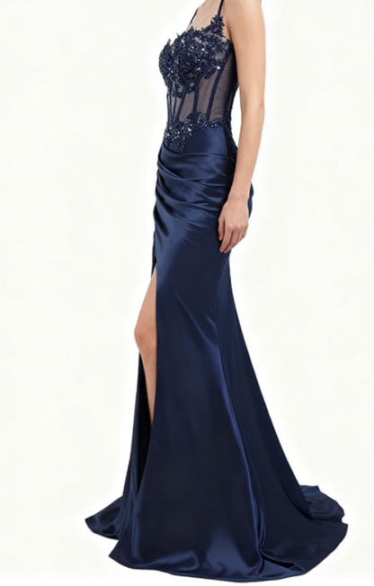 AS PHOTO TEAL Celestine Satin Mermaid Dress