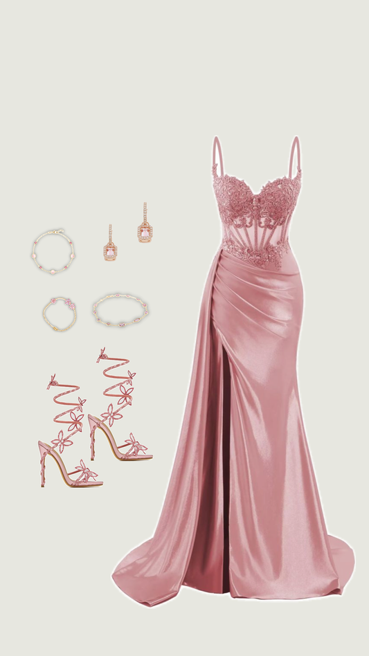AS PHOTO PINK Celestine Satin Mermaid Dress