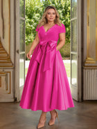 Cicinia Fuchsia Satin A-Line Dress