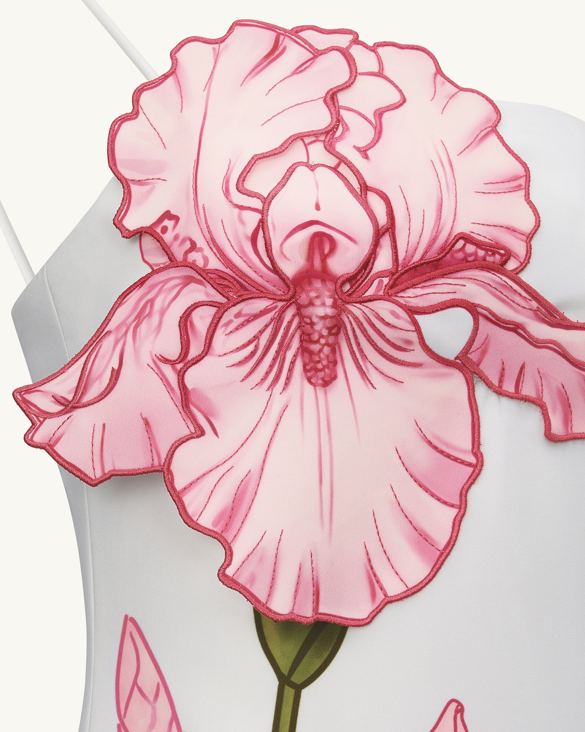White Iris Appliqué Mini Dress