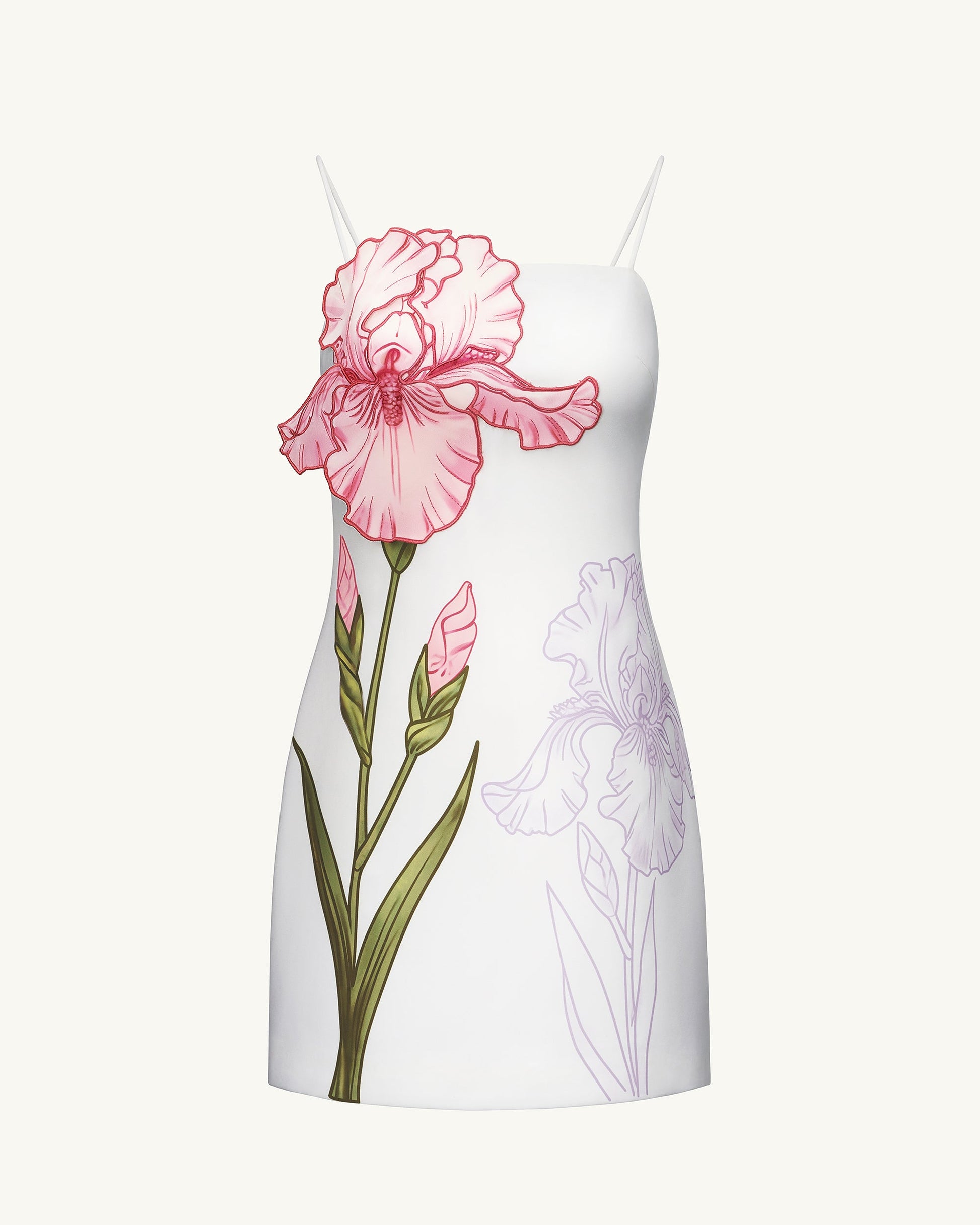 White Iris Appliqué Mini Dress