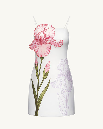 White Iris Appliqué Mini Dress