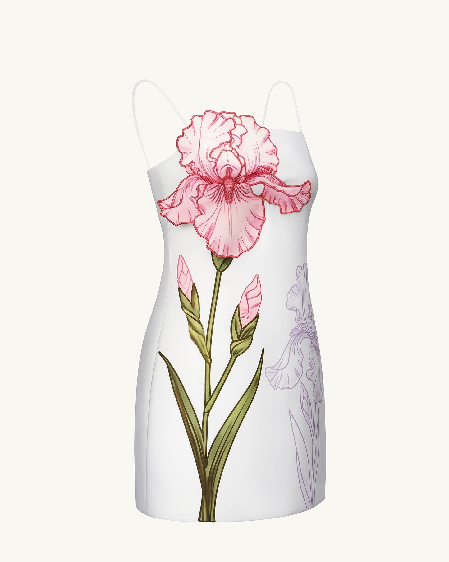 White Iris Appliqué Mini Dress