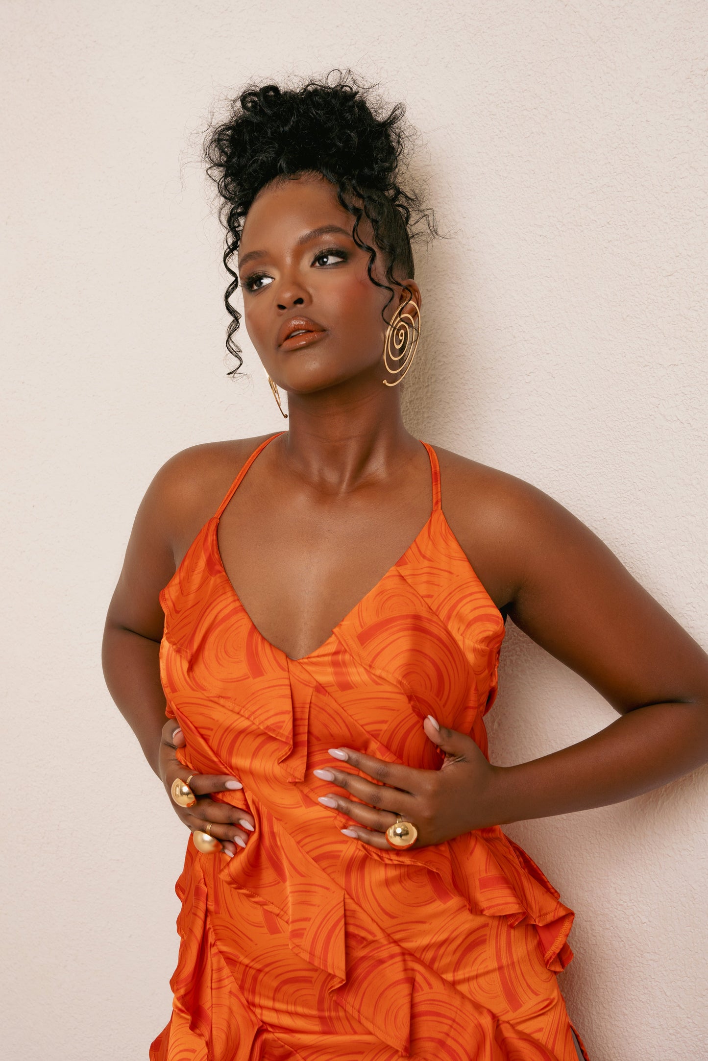 Iza Orange Ruffle Maxi Dress