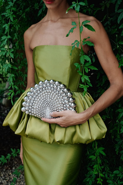 green mikado Tulipe Imperial Silk Charmeuse Gown