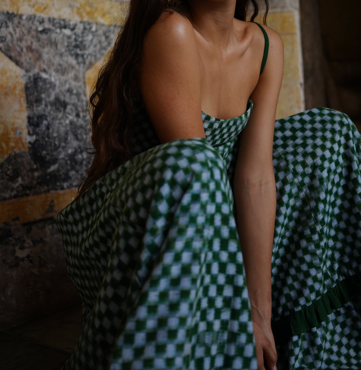 Green Margot Check Midi Dress