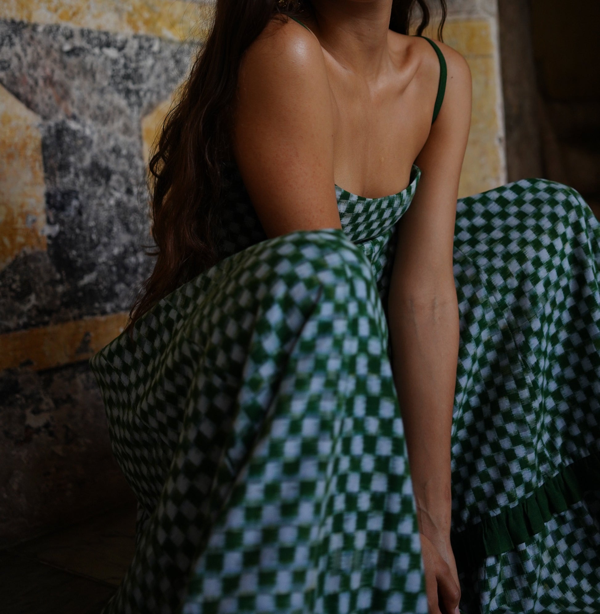 Green Margot Check Midi Dress