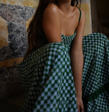Green Margot Check Midi Dress