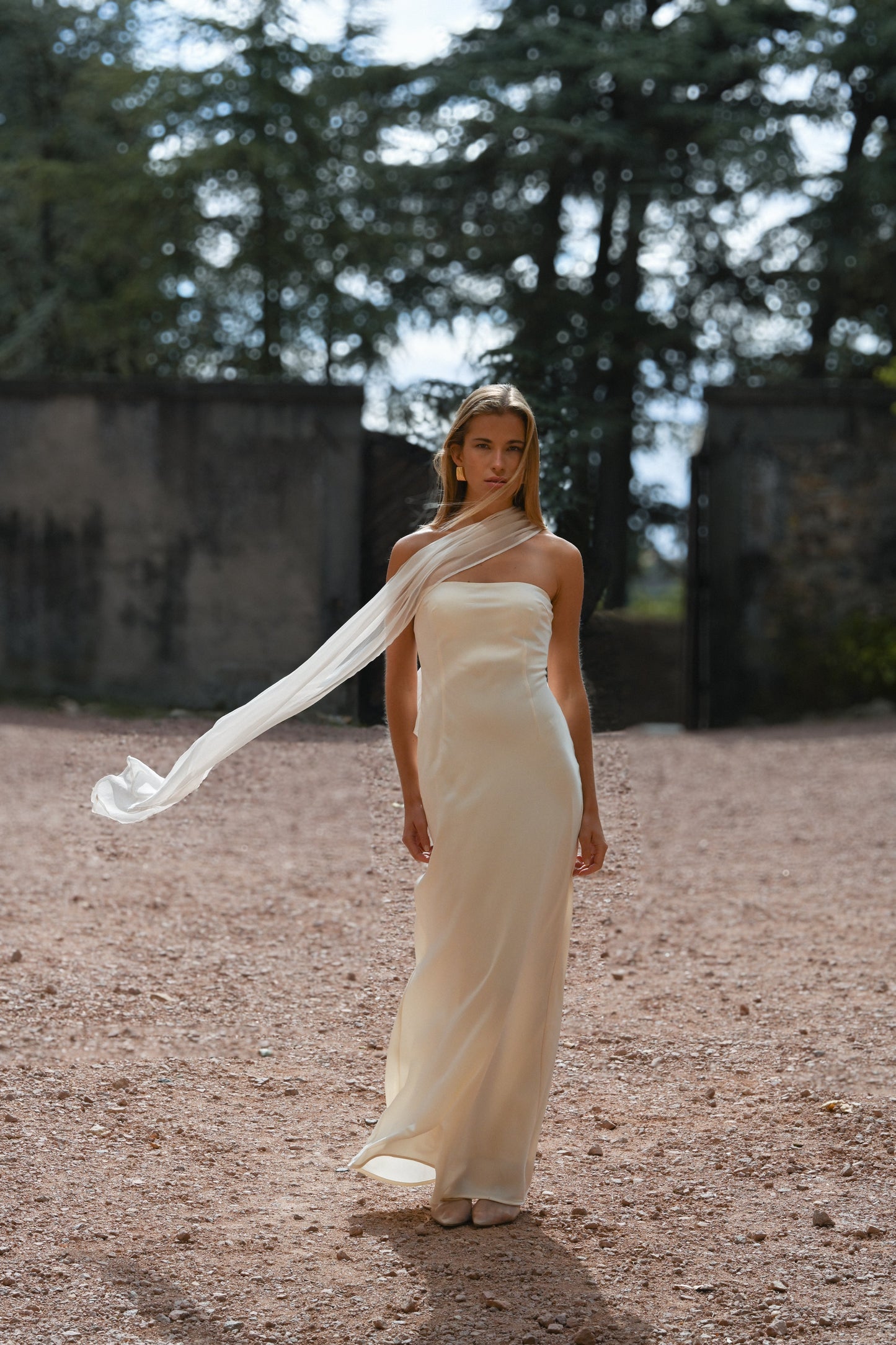 Ivory Vittoria Cape Dress in Peach