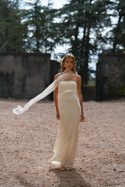 Ivory Vittoria Cape Dress in Peach