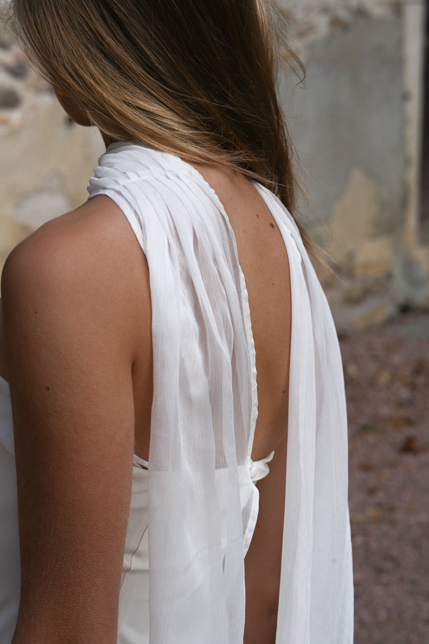 Ivory Vittoria Cape Dress in Peach