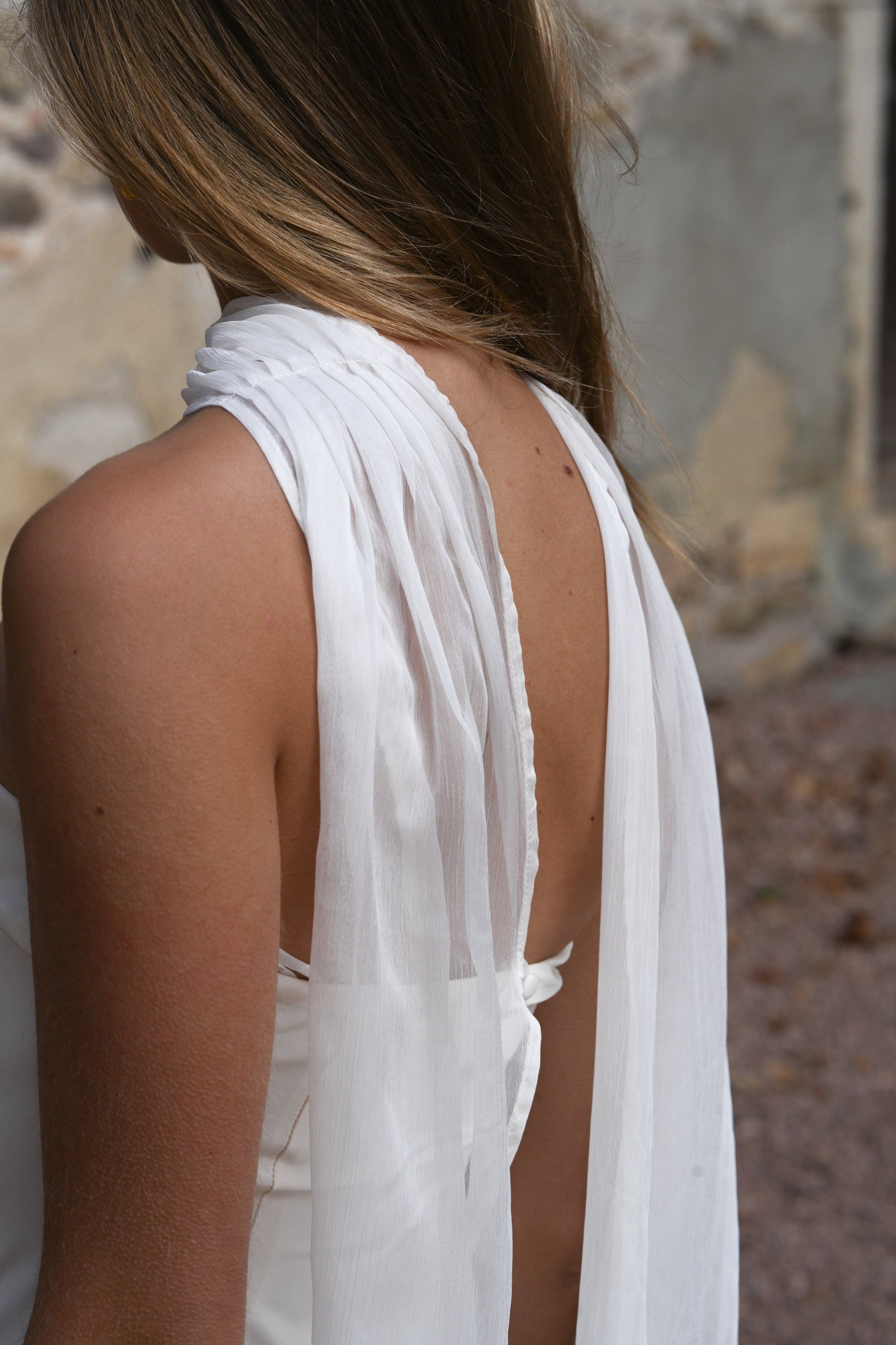 Ivory Vittoria Cape Dress in Peach