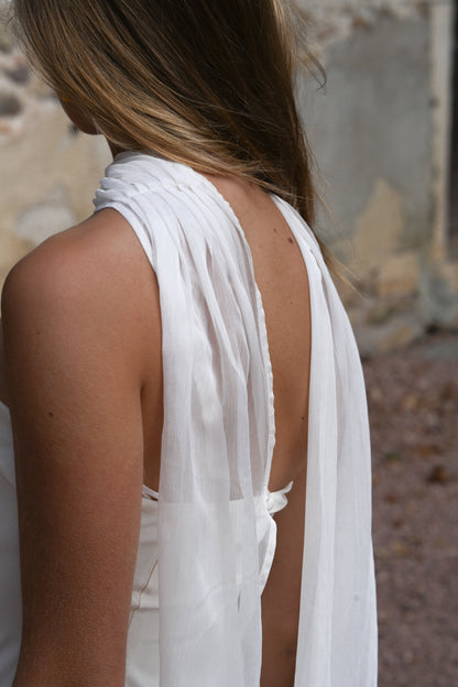 Ivory Vittoria Cape Dress in Peach