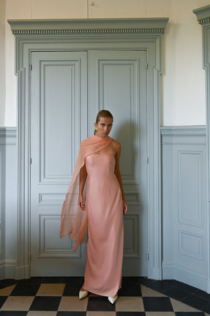 Peach Vittoria Cape Dress in Peach