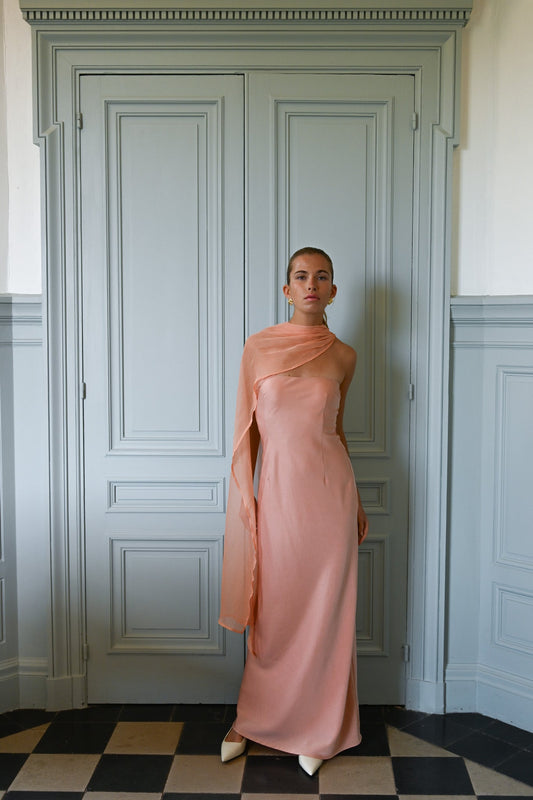 Peach Vittoria Cape Dress in Peach