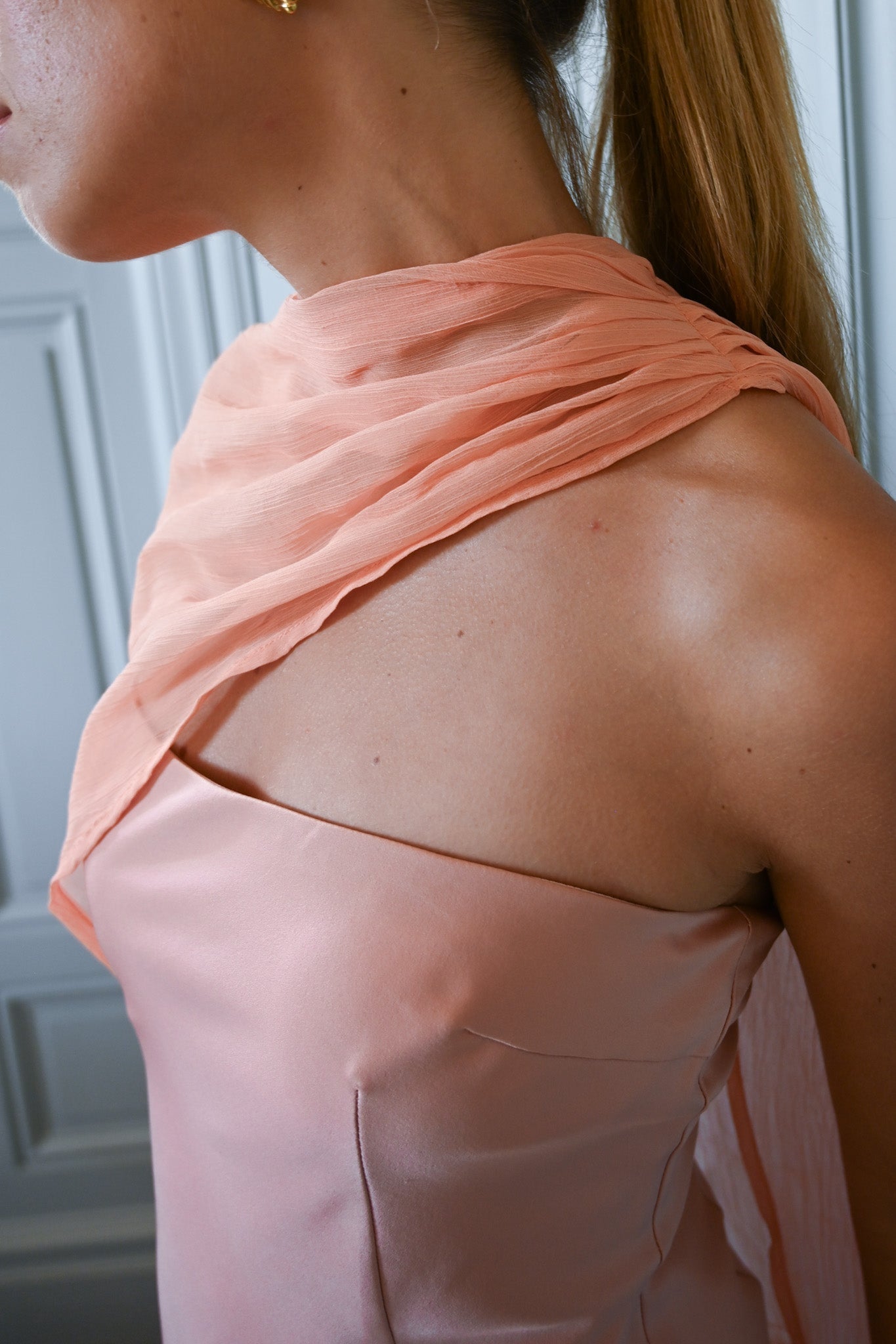 Peach Vittoria Cape Dress in Peach