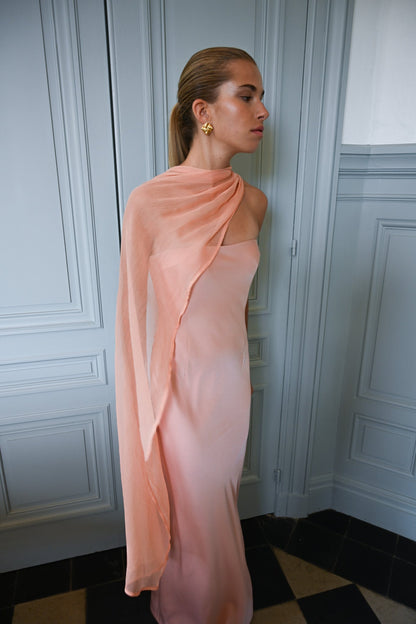 Peach Vittoria Cape Dress in Peach