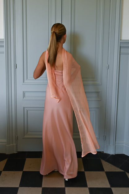 Peach Vittoria Cape Dress in Peach
