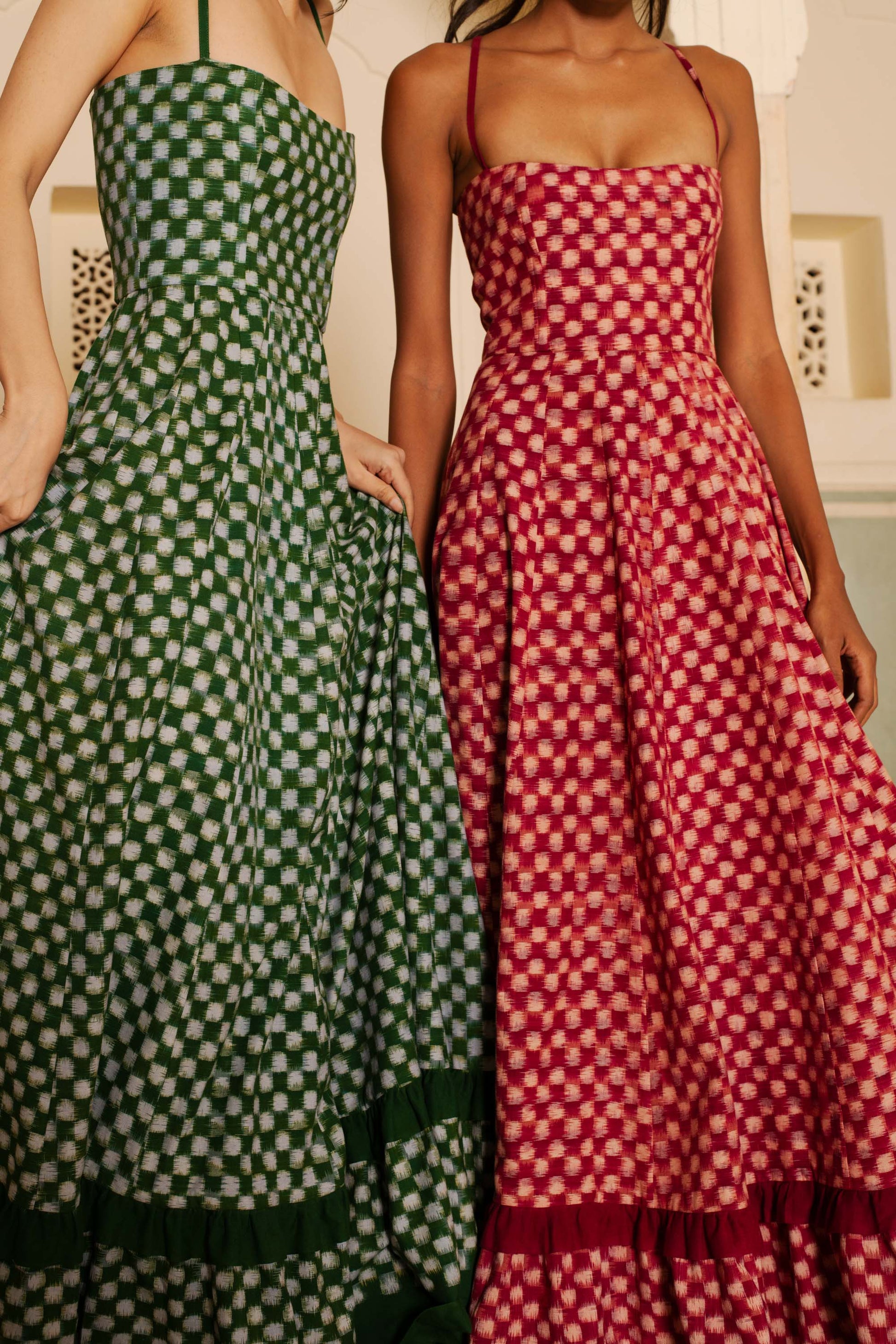 Green Margot Check Midi Dress