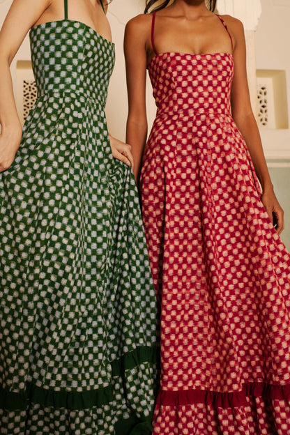 Green Margot Check Midi Dress