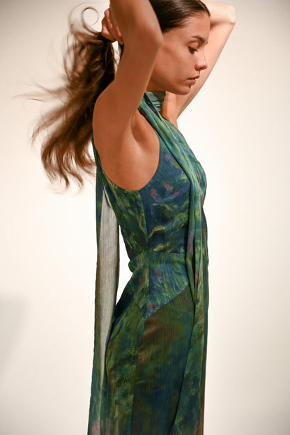 Irises Margot Silk Iris Print Midi Dress