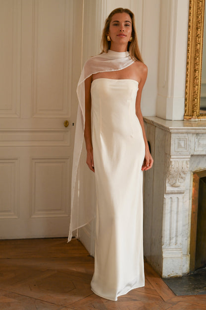 Ivory Vittoria Cape Dress in Peach