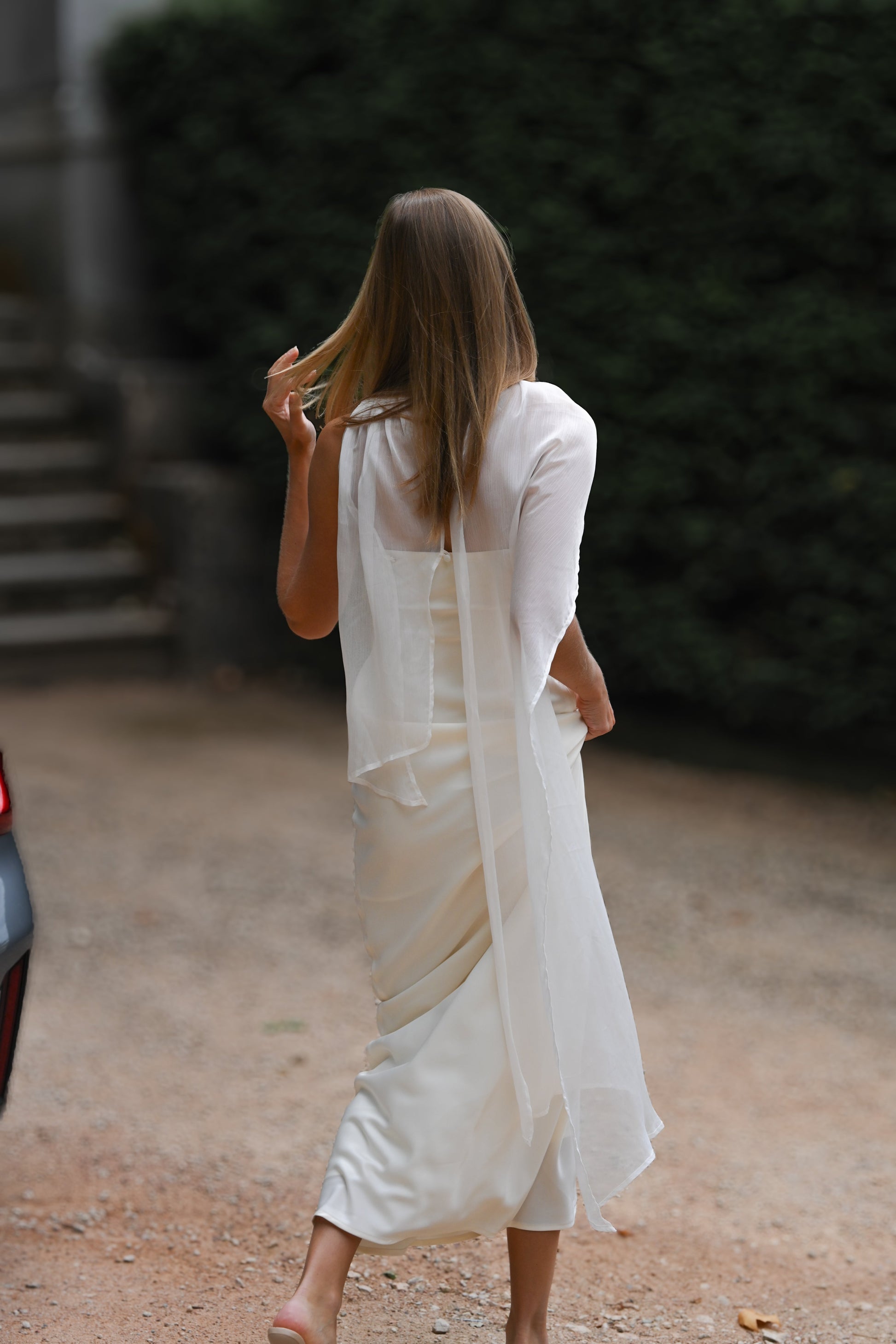 Ivory Vittoria Cape Dress in Peach