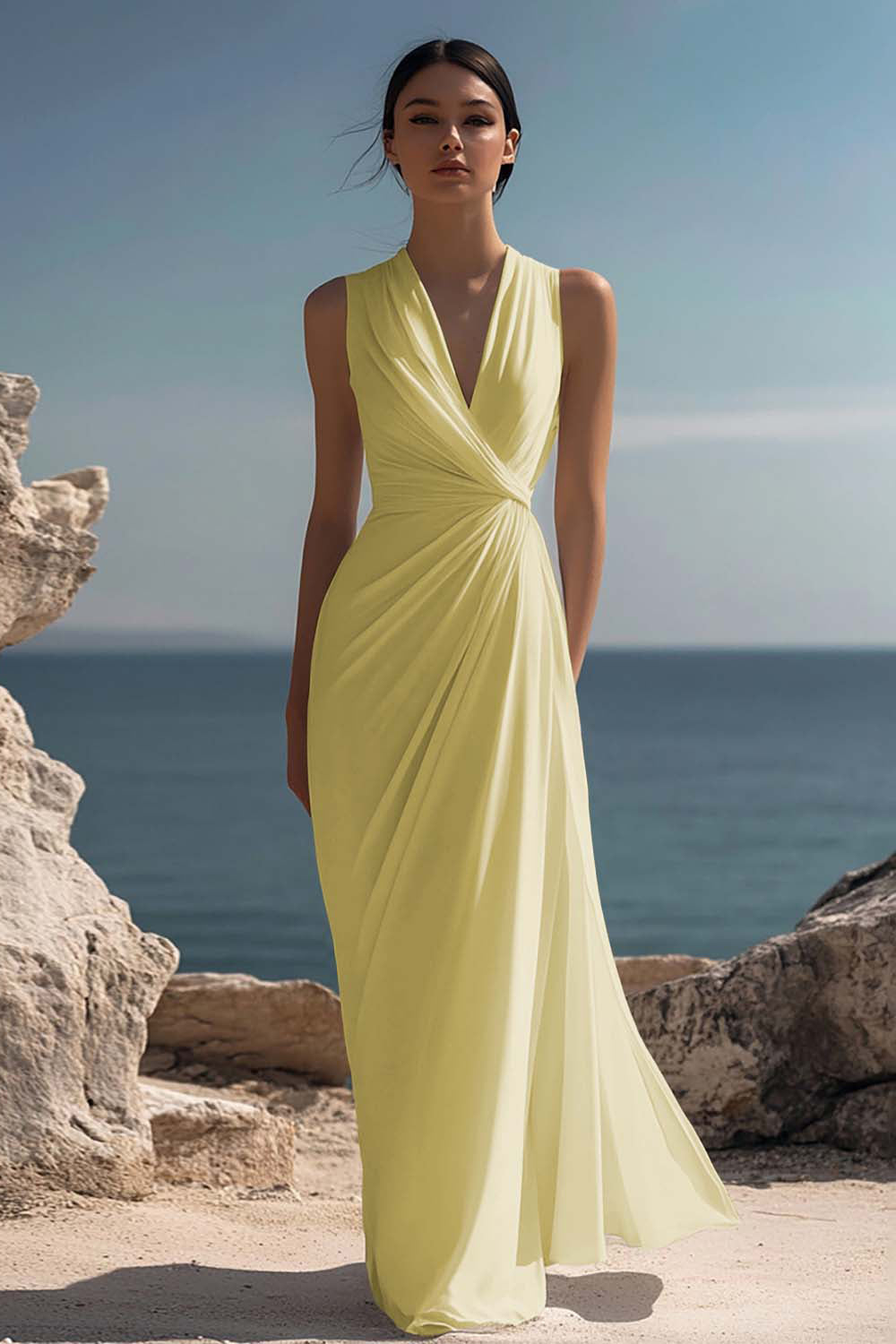 Dusty Sage Arabella Chiffon V-Neck Dress