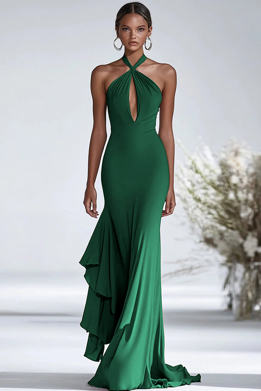 Black Valentina Halter Chiffon Gala Dress