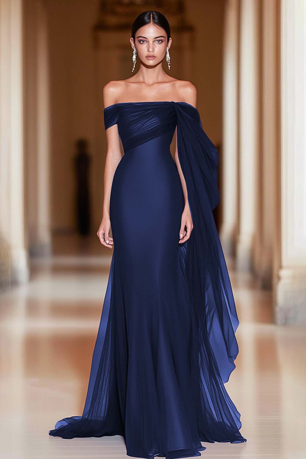 Cabernet Vivienne Off-Shoulder Mermaid Tulle Gown